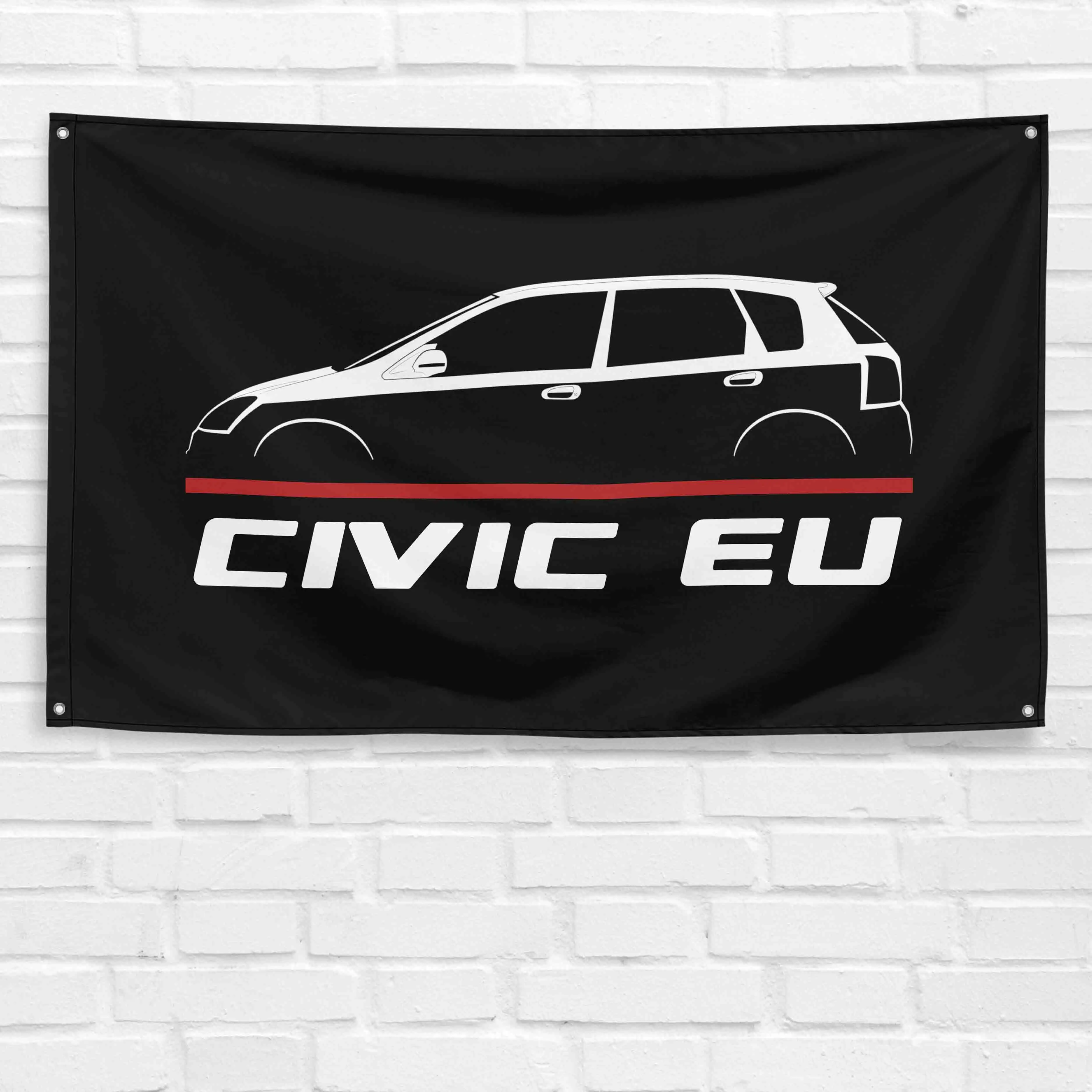 3x5 ft Indoor Civic EU 2001-2005 Synthetic Car Decorative Flag, Rust-Resistant, Durable Bold Color Printing, Left-Side Sleeve, Lightweight Hanging Wall/Garage Decor, Festive Birthday Gift Banner