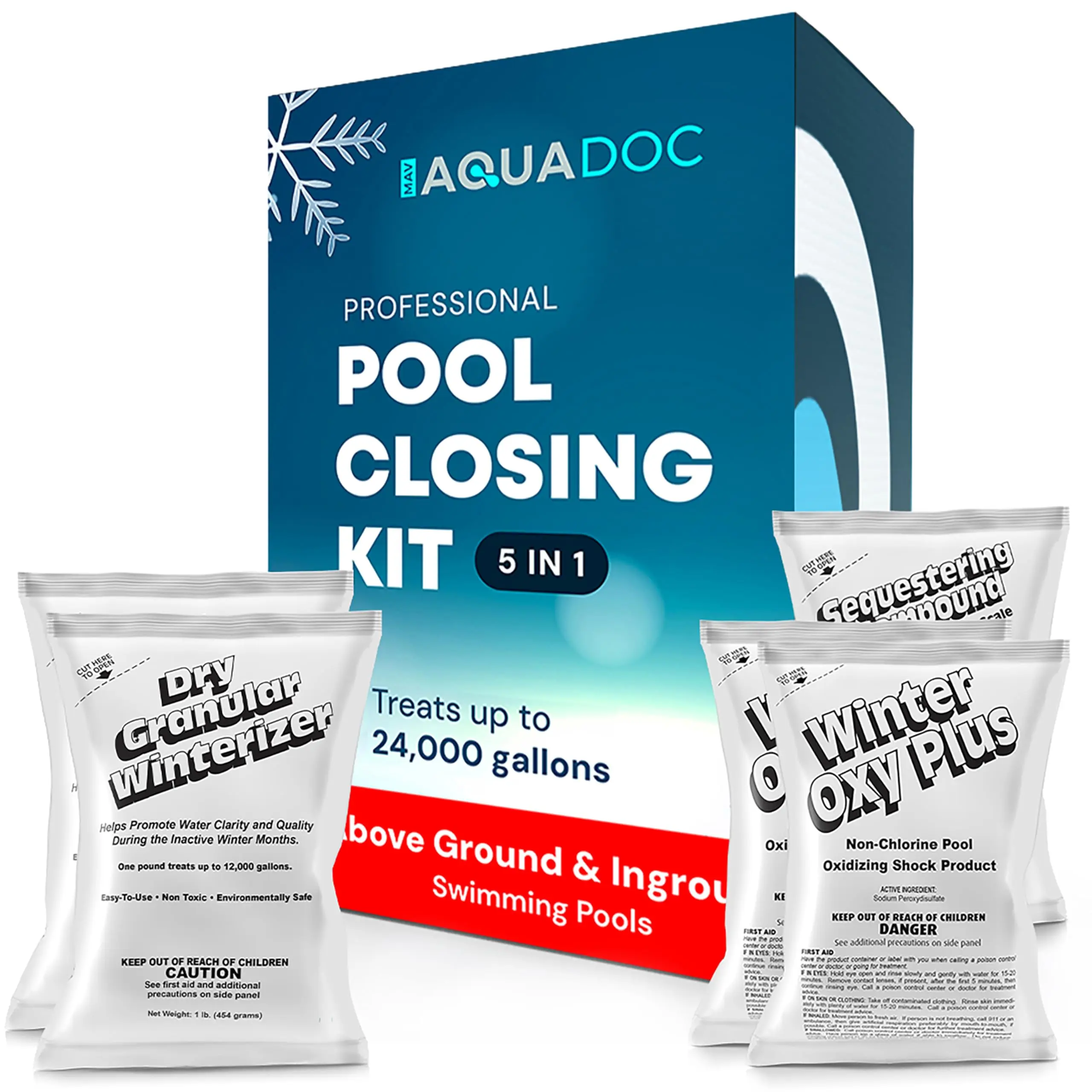 AquaDoc 3-Part Winterizing Kit - Treats Up to 24000 Gal - Compatible with Inground, Above Ground Pools - Made in USA, Treats Up To 24000 Gallons
