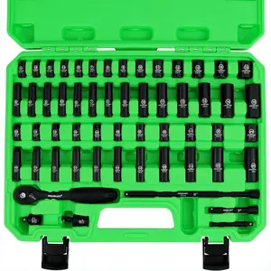 1/4" Drive Impact Socket Set, 56-Piece Standard SAE (5/32 to 9/16 inch) and Metric (4-15mm) Size, 6 Point, Cr-V, 1/4-Inch Drive Ratchet Handle, Drive Extension Bar, Impact Universal Joint