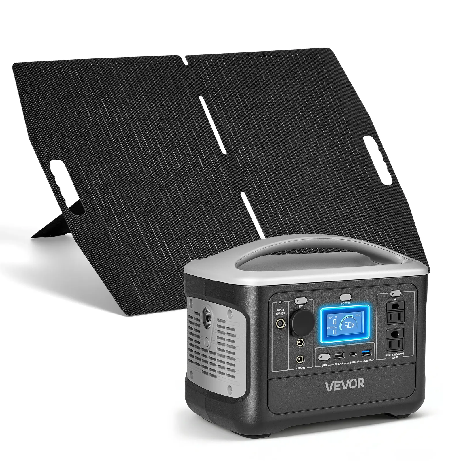 【summerfinds】VEVOR 600W Portable Solar Gen, 493Wh LiFePO4 Backup Power Station with 100W Solar Panel & 8 Output Ports for Home Emergency, Outdoor Camping, Multi-Charge