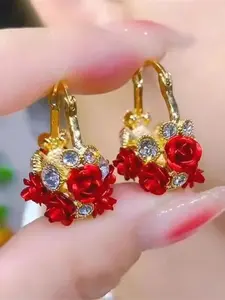 Romantic Rose Flower Hoop Earrings, Enamel Floral Earrings for Valentine's Day & Party, Elegant Jewelry Gift Idea