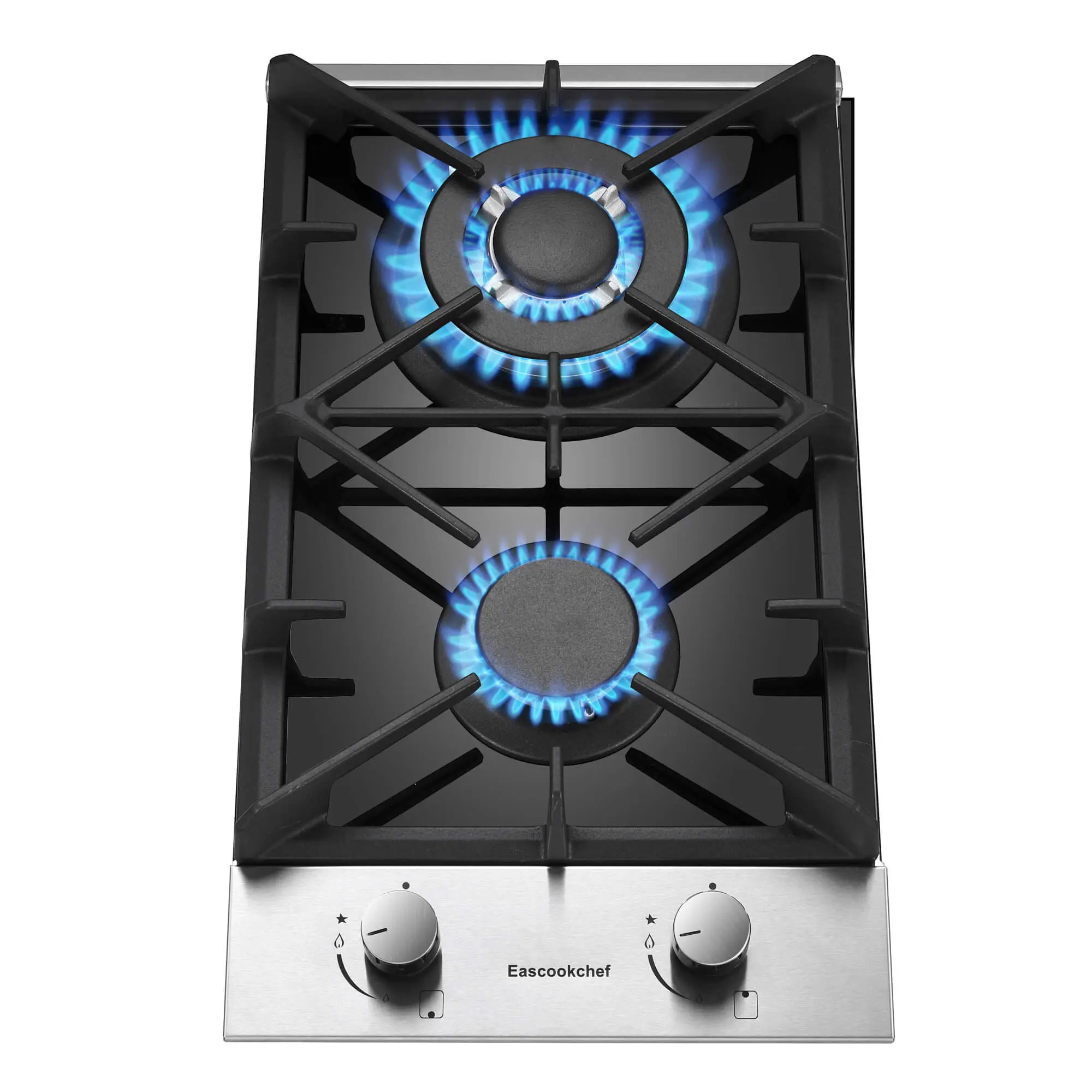 New Gas Stove Cooktop - 12-In Built-In Tempered Glass Hob, 2 Heating Elements, Wear-Resistant, Dual Fuel Convertible, 120V Quick-Install Gas Powered RV Use Model GC001-122G-J, 20"d x 12"w x 3.9"h, Manufacturer Warranty