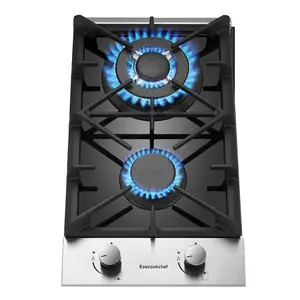12 Inch Compact Gas Cooktop 2 Burner Convertible Fuel Built-In Black Glass RV Apartment Outdoor Hob Quick Install GC001-122G