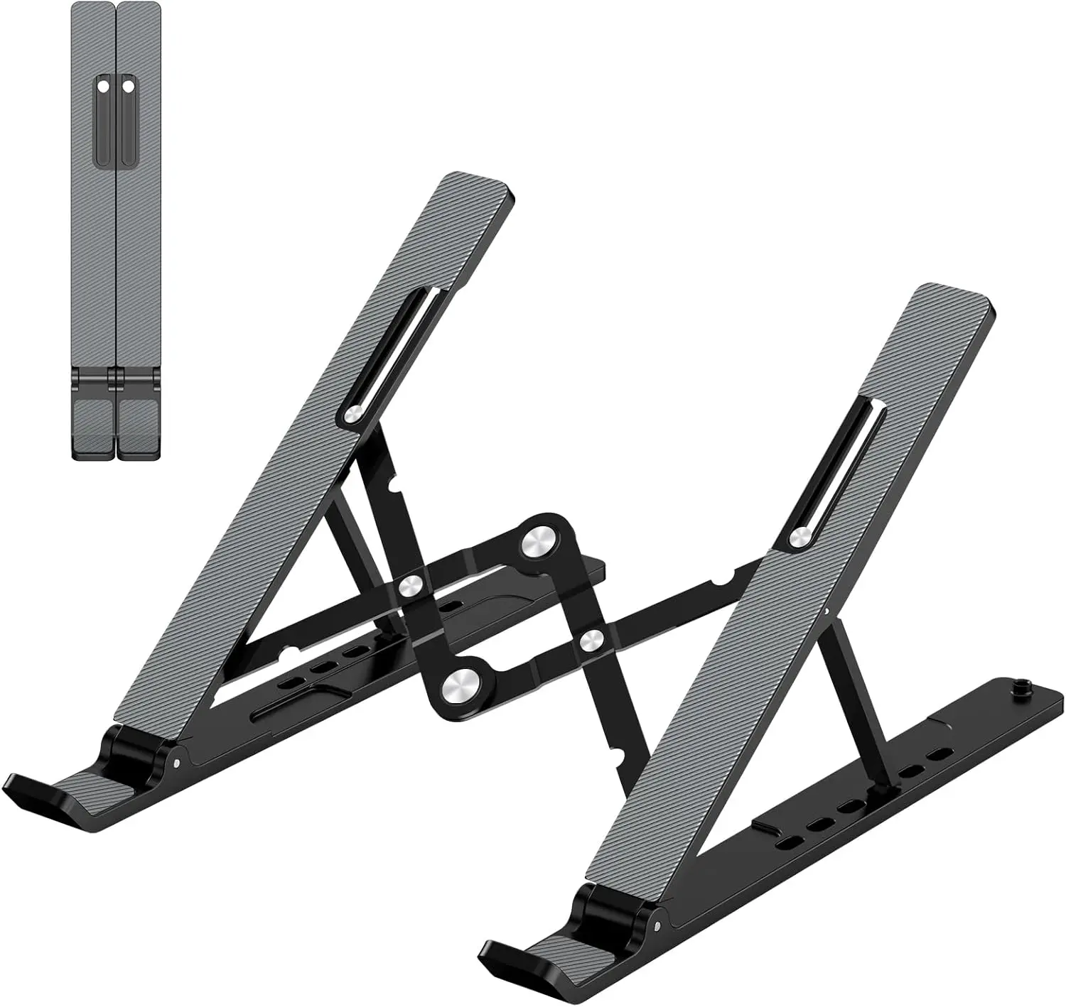 Adjustable Laptop Stand for Desk, Foldable Portable Aluminum Computer Riser with Cooling Vents, Ergonomic Notebook Holder Compatible with 10-17" MacBook, Dell, HP, Lenovo – Black