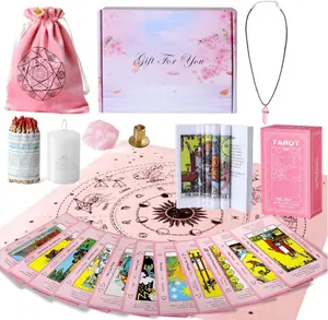 Myripoly Tarot Cards Set with Meanings on Them-Beginner Tarot Deck Set-Tarot Spread Cloth,Velvet Pouches-Tarot Cards for Beginners Crystal-Rope Satya Incense