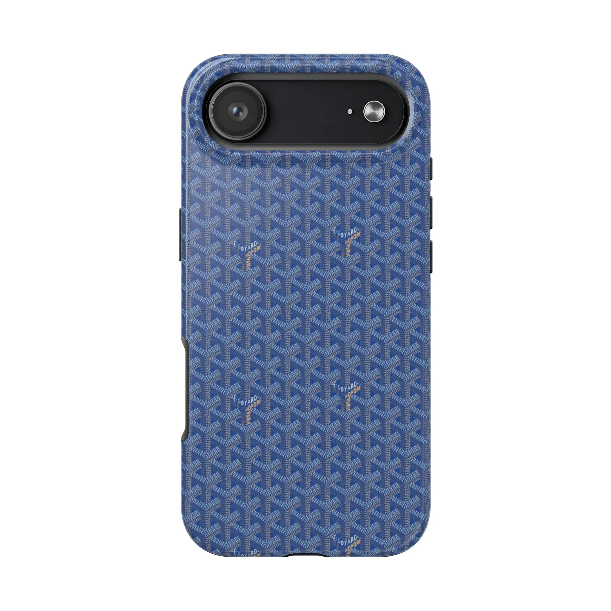 Luxury Monogram Pattern iPhone Case - Blue Designer-Inspired Slim Protective Cover, Glossy Shockproof Hard Shell, Minimalist Fashion Accessory
