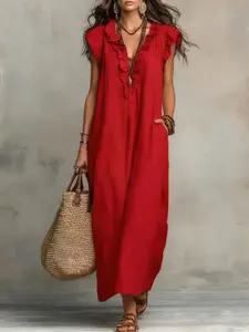 New Bohemian Flutter Sleeve Floor-Length Dress for Spring and Summer, Stylish Long Skirt, Perfect for Casual Wear, Womenswear