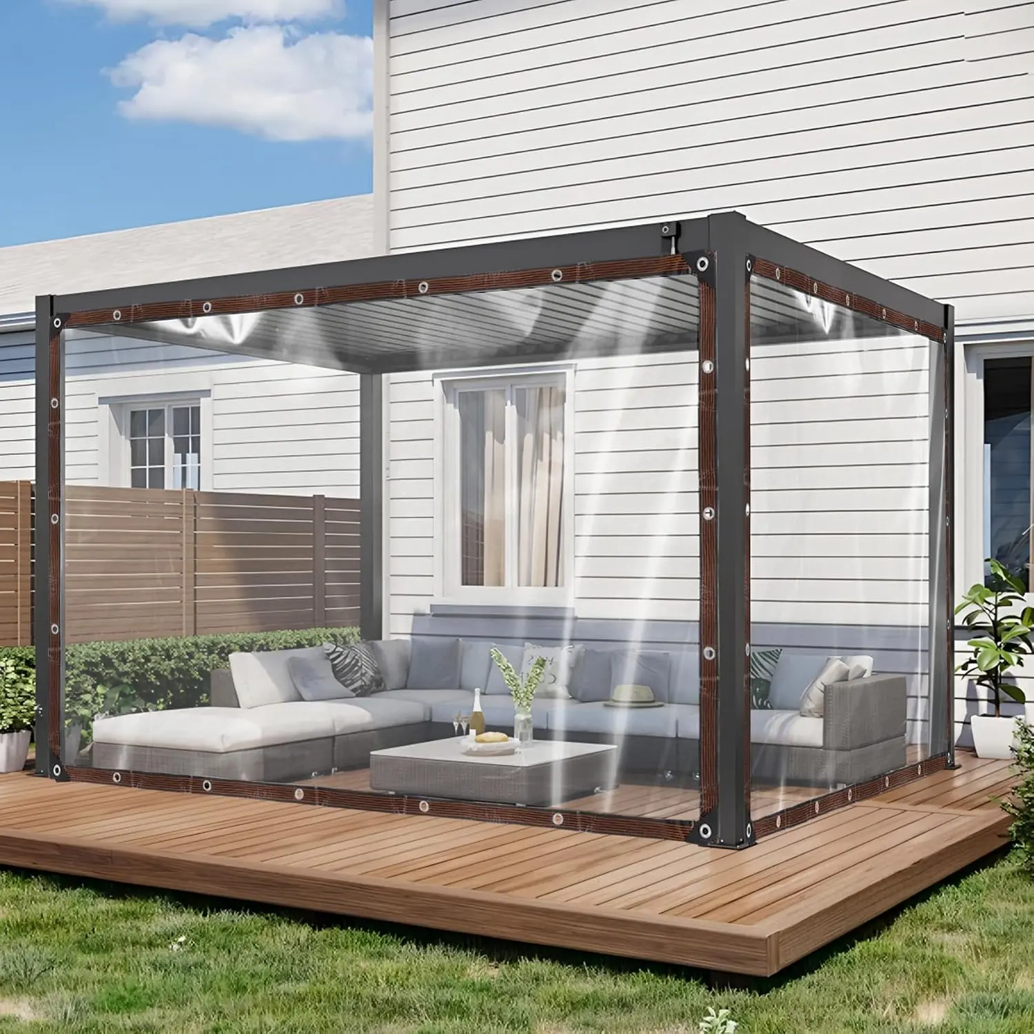 Heavy Duty Waterproof 6.7x10FT Clear Vinyl Tarp with Grommets and Bungee Cords - Transparent Plastic Tarpaulin Cover for Greenhouse, Garden, Chicken Coop, Patio Enclosure