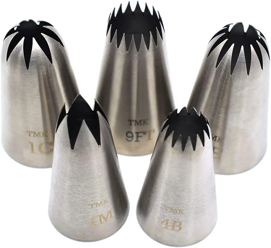 5 Pack Stainless Steel Seamless Piping Icing Tips #9FT 1C 1E 1M 4B, Large  Piping Nozzle, Cake Decorating Tools for Baker