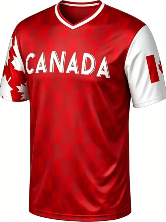 Canada 2026 Football Shirt for Men & Women, Quick-Dry V-Neck Polyester Jersey with Team Graphics, Relaxed Fit for Full Movement, Bright Prints, Breathable