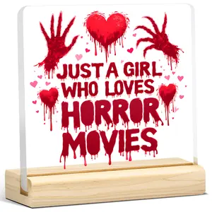 Gothic Horror Sign with Bloody Lettering, Acrylic Desk Decoration for Halloween, Home & Office Decor Gift for Horror Lovers