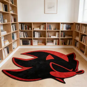 Red and black hedgehog head shaped carpet, contrasting velvet floor mat, non slip and wear-resistant floor mat for bedroom and study, trendy personalized atmosphere decoration mat, Home decor rug