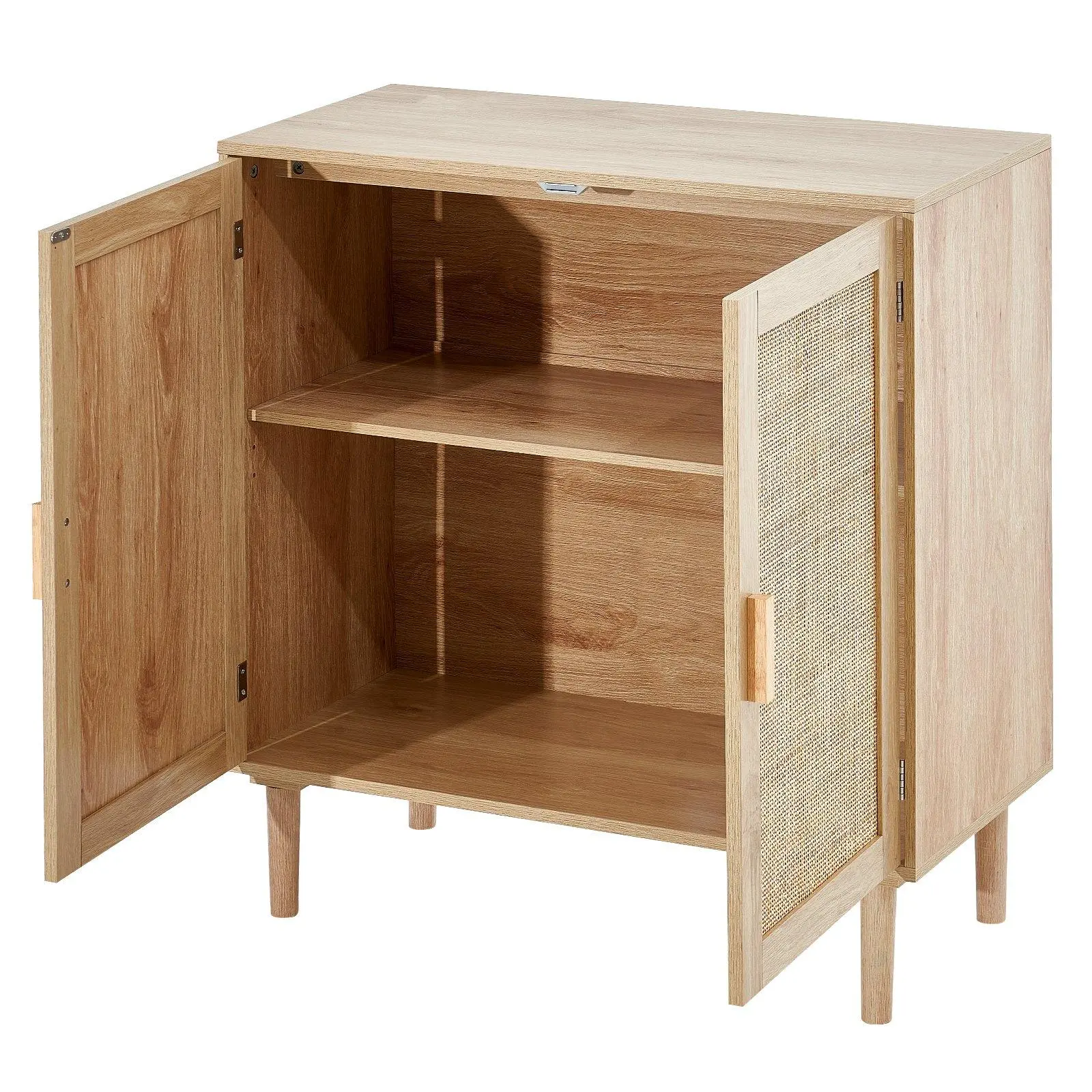 【Summerfinds】Natural Rattan Cupboard - Rattan Furniture Buffet Cupboards with 2 Magnetic Doors, Adjustable Shelves, Concealed Storage, Basketry Design for Kitchen Home Decor
