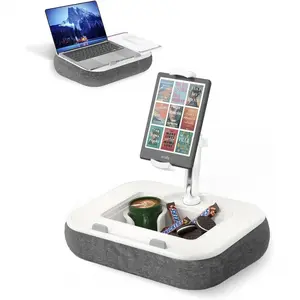Pillow Stand Holder, Phone Holder for Bed, Laptop Lap Desk with Mouse Pad,Compatible with 4.7-13"/Tablet/Phone,10-15" Laptop, Snack Bowl&Cup Attachment&Detachable 360 °   Stand Arm