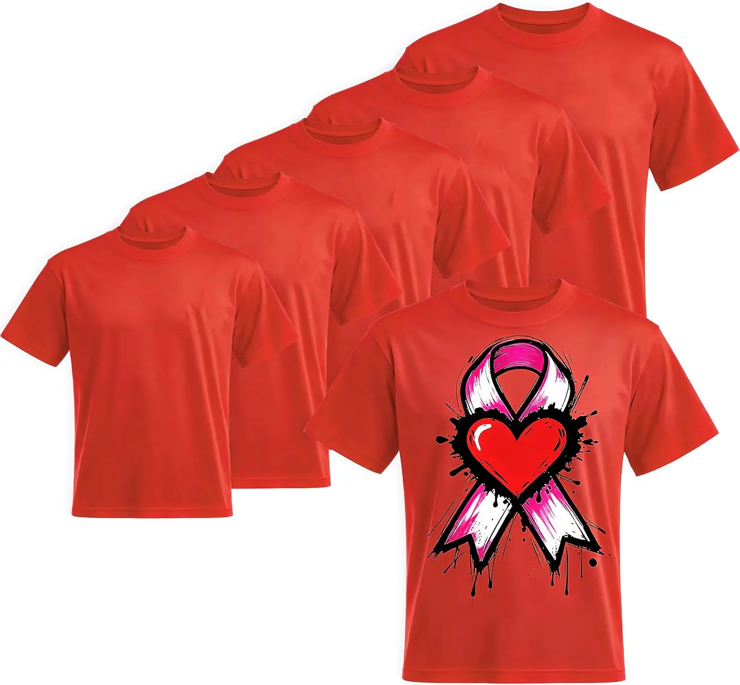 5-Pack Red Polyester Tshirts for Sublimation, Relaxed Fit Unisex Crew Neck Blanks for Personalized DIY Gifts and Casual Wear