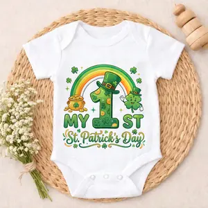 Baby Bodysuit St. Patrick's Day Rainbow Leprechaun Print 100% Pure Cotton Non-Irritating Snap Closure Breathable Stretchy Perfect For Gifting & Everyday