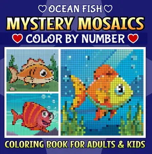 Mystery Mosaic : Relaxing Ocean Fish Color-by-Number Puzzles: 50 Ocean Fish Pixel art Coloring Book For All Ages
