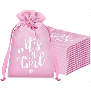 30-Pack Baby Party Guest Gift Bags, Satin Drawstring Pouches, Neutral Gender Reveal Party Decorations, Fabric Storage Bag for Baby Shower