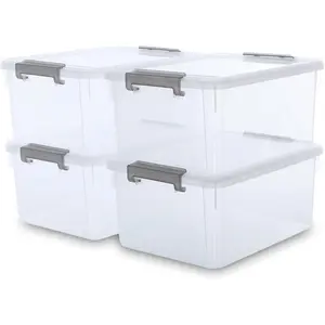 17 QT Plastic Storage Bins with Latching Lids Stackable Storage Containers for Organizing Large Clear Storage Box for Garage, Closet, Kitchen, 4 Packs