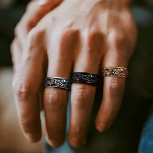 FaithHeart Wolf Head Signet Ring for Men Women Stainless Steel Norse Viking Ring