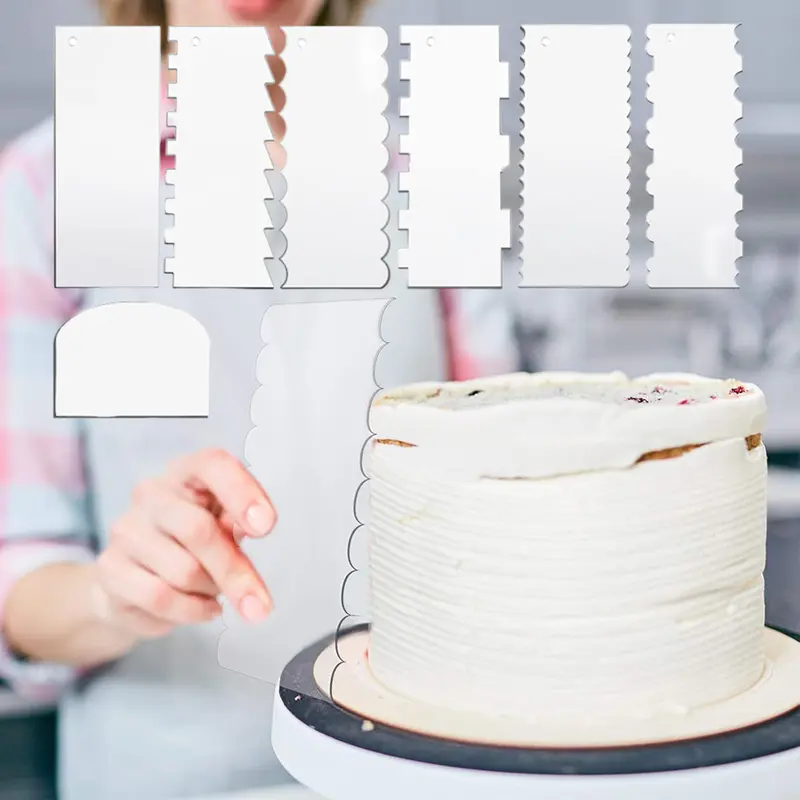 7 Packs Clear Acrylic Cake Scraper Kit, Large Smooth Frosting & Baking Tools Ideal for Home & Professional Use, Mousse, Butter Cream Cakes