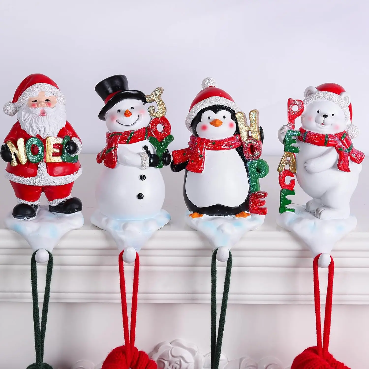 Hangable 4-Piece Black 3D Christmas Stocking Holder Set, Indoor Fireplace Hanger Hooks for Christmas Mantle Decoration (Main Image Style), Indoors