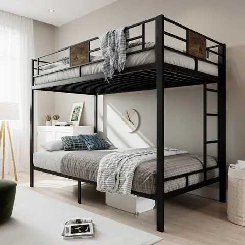 MUTICOR Bunk Bed Twin Over Twin Size with Ladder and Full-Length Guardrail,【Frame Only No Mattress】Storage Space, No Box Spring Needed, Black