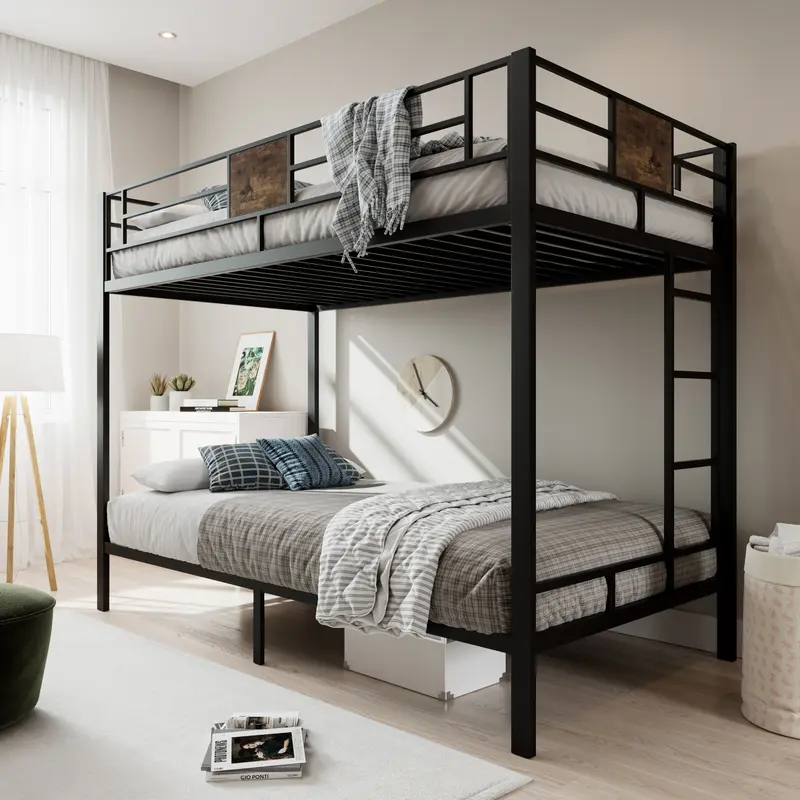 MUTICOR Bunk Bed Twin Over Twin Size with Ladder and Full-Length Guardrail,【Frame Only No Mattress】Storage Space, No Box Spring Needed, Black