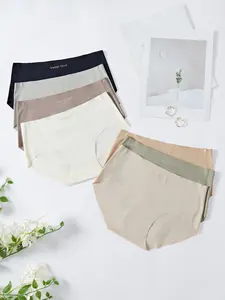 7-Pack Women's Simple Daily Everyday Briefs Panties, Womenswear, Seamless Ice Silk Thin Bare Feel, Comfortable Mid-Waist Fit Smooth Fabric Triangle Underwear