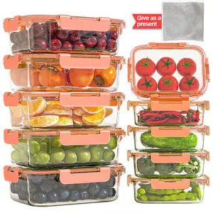 Set of 10 Glass Containers with Lids for Storage, Ideal for Meal Preparation And Pantry Organization. These Lunch Containers Are Leak-Proof And Airtight, Suitable for Use in The Microwave, Oven, Refrigerator, And Dishwasher