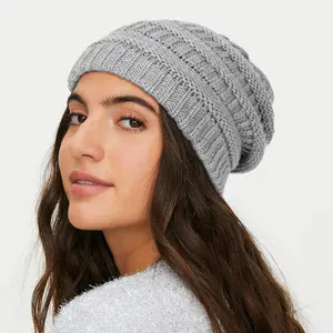 Luxurious Satin Lined Beanie for Women Warm Winter Hats Knit Slouchy Beanie Cable Skull Cap Silk Beanies for Women
