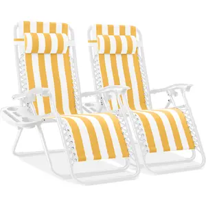 Best Choice Products Set of 2 Zero Gravity Lounge Chair Recliners for Patio, Pool w/ Cup Holder Tray