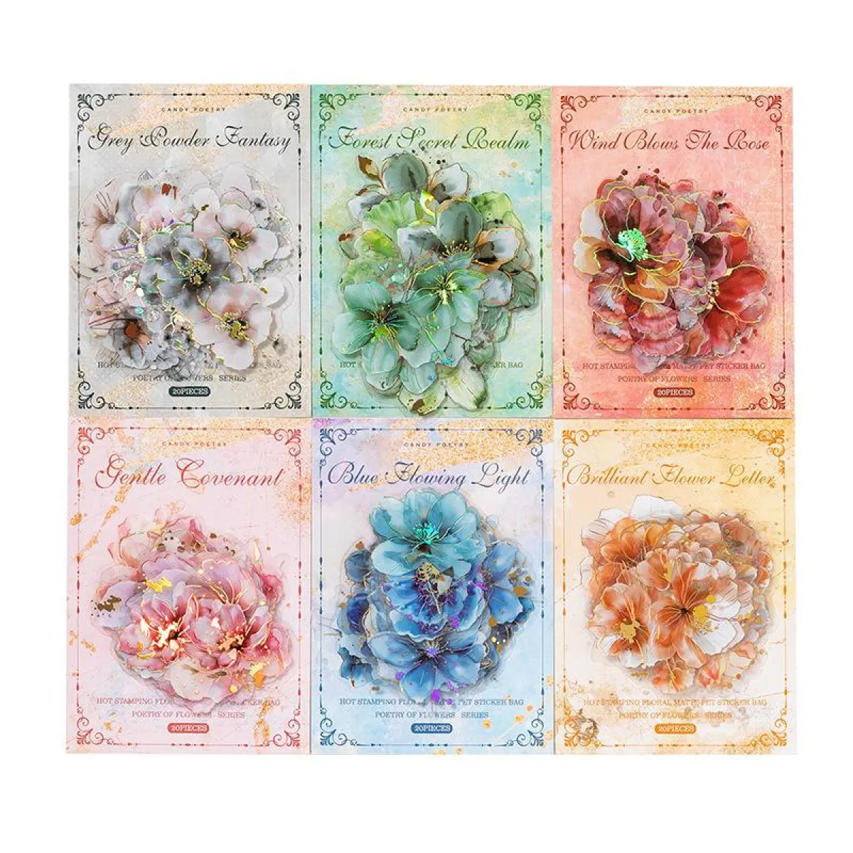 120 sheets matte three dimensional bronzing sticker pack Flower theme stickers PET waterproof material retro style DIY notebook decoration base material stickers