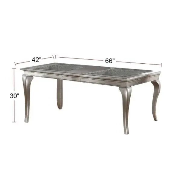 Bellemave Classic Italian Style Rectangle Dining Table - 1pc Silver Hue Mixed Wood-Glass Indoor Dining Tables, 66x42x30 Inches (66.00x42.00x30.00 in) Tempered Glass Insert Top Solid Panel, Ideal for Formal Use, Chairs Not Included