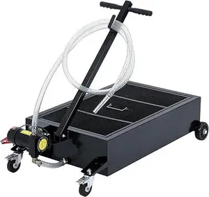 Oil Drain Pan, 20 Gallon Low Profile  with 110V Electric Pump,  with 8.2 Ft Hose & T Folding Handle, Rolling Oil Drain Cart for Truck, RVs, Buses，Black
