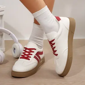 Women's Walking Sneakers Contrast Color Flat Low-Top Lace-Up Comfortable Casual Athletic Non-Slip Running Fashion Sneakers