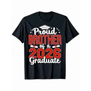 Proud Brother of a Class of 2026 Graduate T-Shirt - Unisex Loose-Fit with Red & Lettering, & Diploma Design - Graduation Season Gift for Siblings, Parents, Friends - Comfortable Round Neck Casual Wear for Class of 2026 Celebrations