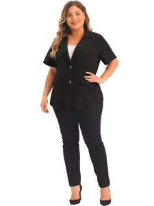 Agnes Orinda Plus Size Casual Blazers for Women Short Sleeve Notched Lapel Button Work Office Blazer Suit Jacket