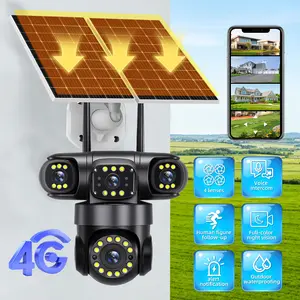 Kepeak-4G Dual 8W Solar 4G LTE Security Camera, True 4 Lens Outdoor PTZ Cam, Cloud Card Support, Night Vision & Motion Alert for Home Yard Farm Monitoring