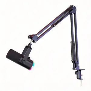 Game microphone kit, XLR/USB dynamic PC microphone with boom arm for podcast recording, RGB streaming microphone kit, click mute, mixing control, headphone jack