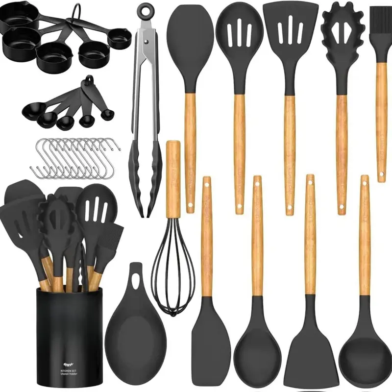 Kitchen Cooking Utensils Set, 33 pcs Non-Stick Utensils Spatula Set with Holder,Kitchen Gadgets Cookware Hanging Sturdy Turner Steel Stainless kitchen accessories kitchen essentials funky kitchen supplies kitchen gadgets