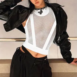 INCERUN Men's Sexy Summer Mesh Panel Crop Vest | Sheer Exposed Waist Clubwear | Party Event, Trendy Street