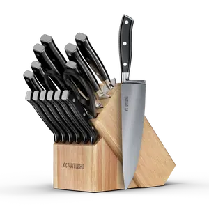 Yatoshi 15-Piece Kitchen Knife Block Set- Premium High-Carbon Blades with Black ABS Handles Kitchen Knives
