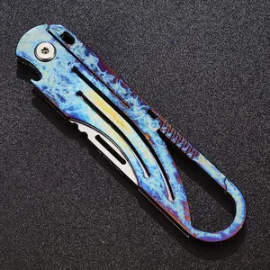 Titanium alloy handle pocket knife, fully CNC precision machined, keychain knife, multi-functional carabiner knife, folding knife, portable small knife, blade materials REX121, M390, S90V, high hardness, super wear-resistant
