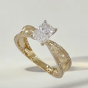 18K Gold Lab-Grown White Diamond Radiant Cut Brushed Vintage Ring/D1.05+D0.30/3.36g/lg288 zlz025