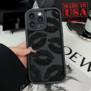 Phone Case for iPhone 16 Pro Max 15 Plus 14 13 12 11 XR E XS Elegant Lip Silhouettes Pattern Silicone TPU Lens Protective Rugged Durable Soft Cover for Girl