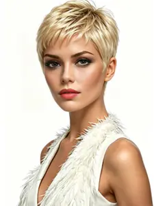 8 Inch Natural Elf Short Wig, made of real human hair. Perfect for festivals, parties and travel, and also great as a gift. Heat resistant, non-frizzy and easy to maintain, an ideal choice for daily wear.