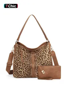 Leopard Checkered Pattern Large Hobo Tote Bag for Women Purse and Wallet Set Ladies Satchel Shoulder Handbags Crossbody Bags with Adjustable Strap For Work, Travel, Everyday Use