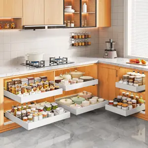 2/4/6 pack Drawer Pull Out Cabinet Organizer, 17" Deep Expandable (12.6"-20.6") Heavy Duty No-Drill Under Sink Organizer with 3 Silent Drawer Slides, 1-Min Install, Rustproof Carbon Steel for Pantry/Kitchen Cabinets (Black/White/Gray)