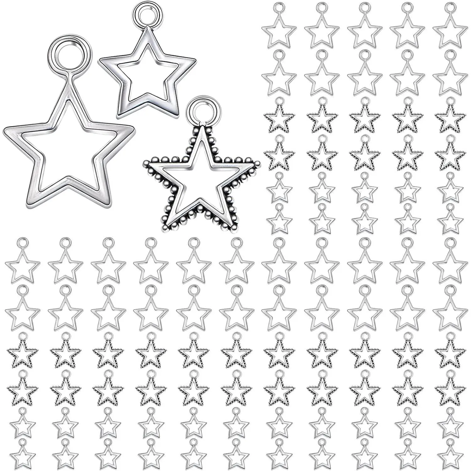 150 count Antique Silver Pentagram Star Pendant Charms Tibetan Alloy Mini Star Shape Dangle Pendants Craft Supplies for DIY Necklace Bracelet Earrings Jewelry Making, 3 Styles